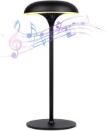 Cordless Table Lamp Rechargeable,with Bluetooth Speaker,Built in 6000mAh Rechargeable Battery, Touch dimming, IP54 Waterproof, Party Atmosphere Light, Dining Table lamp, Bedside lamp,Black