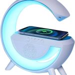 LED Table Lamp with Wireless Charger | 3-in-1 Night Light w/Bluetooth Speaker & LED Light - Rechargeable 1200 mAh Battery, USB Type C, SD Card, Aux - Bedside Lamp for Bedroom, Party
