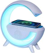 LED Table Lamp with Wireless Charger | 3-in-1 Night Light w/Bluetooth Speaker & LED Light - Rechargeable 1200 mAh Battery, USB Type C, SD Card, Aux - Bedside Lamp for Bedroom, Party