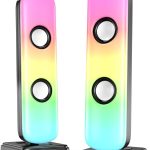 Computer Speakers for Desktop, 20W Hi-Fi Stereo Gaming Speakers with Bluetooth & 3.5mm Aux-in Connection, Controllable RGB Lights, AC Adapter PC Speakers for Laptop, Monitors, Phones, TV