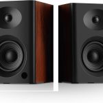 Bookshelf Speakers with Deep Bass, 80W Peak Output HiFi Gaming Computer Speakers, 4" Desktop Audio System for Home Entertainment, Turntable, Pair, Walnut