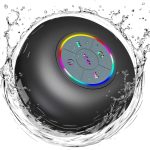 Waterproof Bluetooth Shower Speaker with LED, IPX4 Portable Wireless Hands-Free Mini Speaker, Built-in Mic, Suction Cup (Black)