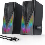 Computer Speakers with 6 Colorful RGB Lights,USB 3.5mm Aux with Loud Stereo Sound,Headphone-in for Desktop,PC/Laptop/Tablet Phone