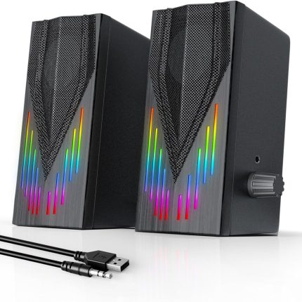Computer Speakers with 6 Colorful RGB Lights,USB 3.5mm Aux with Loud Stereo Sound,Headphone-in for Desktop,PC/Laptop/Tablet Phone