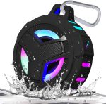 Bluetooth Shower Speaker, Portable Bluetooth Speakers, IP67 Waterproof Wireless Speaker with LED Light, Floating, 2000mAh, True Wireless Stereo for Kayak, Beach, Gifts for unisex -Black