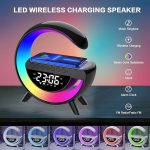 Wireless Charging Table Lamp, Multifunctional Bluetooth Speaker & Alarm Clock - LED Bedside Desk Lamp Night Light for Heavy Sleepers, Superfine Bedroom Home Dection (Black) - Image 2