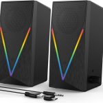 Desktop Speakers with Enhanced Bass, Volume Control & 6 Colorful Lights - USB & 3.5mm Aux Gaming Speakers for Laptop, PC, Tablet, Phone