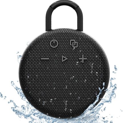 Mini Bluetooth Speaker – Bluetooth 5.3 with 6956C Chipset, IPX7 Waterproof, Rubberized Shell, Clip-On Lanyard, Ultra-Portable for Shower, Pool, Teens, Backpack, Gifts (Black)