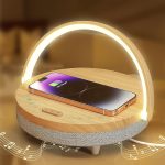 Bedside Table LED Night Light with Wireless Charger and Bluetooth Speaker, Desk Lamp As Sleep Aid White Noise Machine and Phone Holder, Great Birthday Gifts for Girlfriend, Women（Music Upgrade）