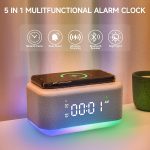 Alarm Clock Speaker Wireless Charger, Digital Alarm Clocks Bedrooms Bluetooth, Alarm Clock Dimmable Light Bedrooms Dual Alarm Snooze Dimmer 12 24H RGB Night Light Bluetooth USB AUX, Gray - Image 2